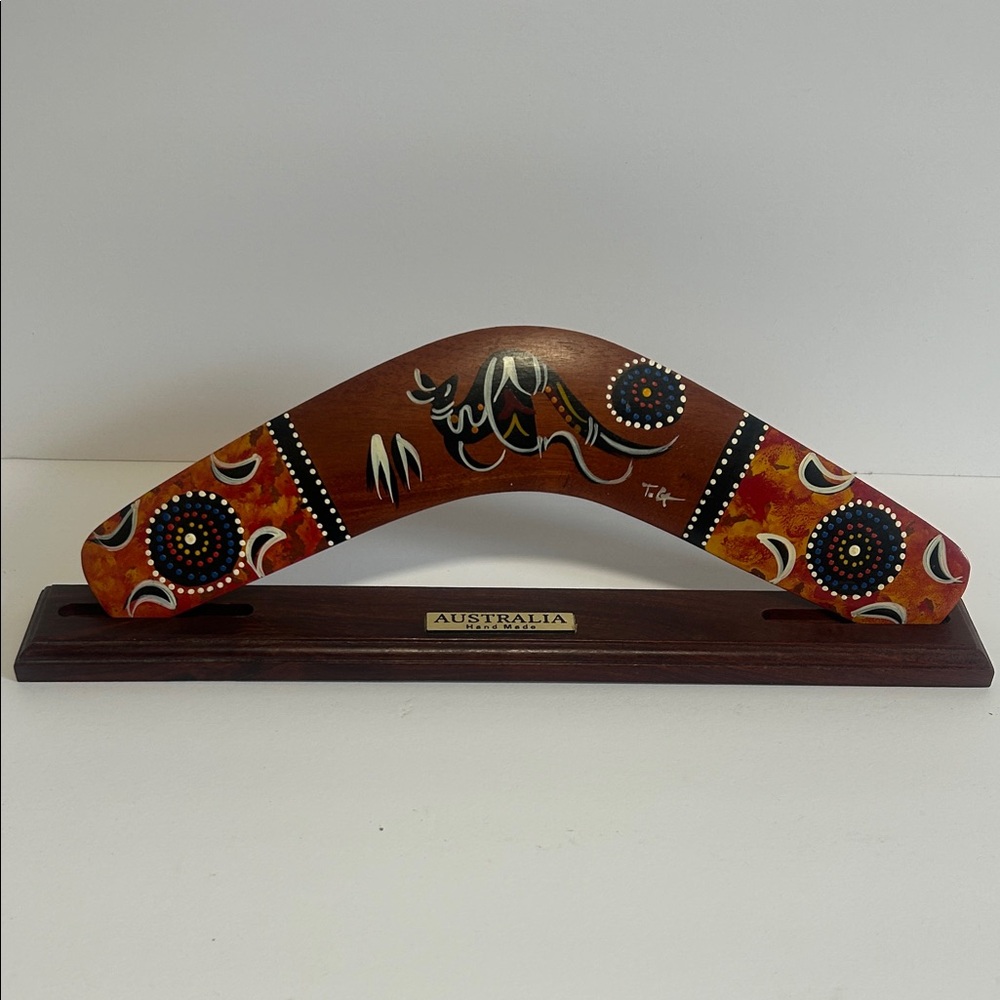 Handcrafted Boomerang with Aboriginal Art Design
